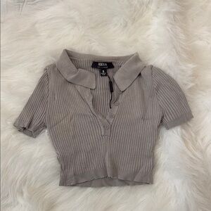 Women's Gray Ribbed Collared Top